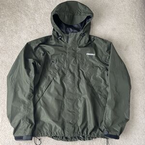 Frabill Rain Jacket Mens Medium Fishing Olive Green 3M Reflective Hooded Utility